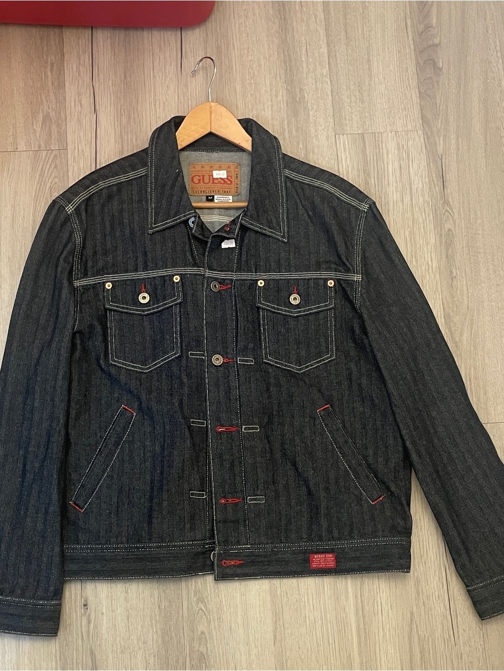 GUESS Black Denim Jacket with Contrast Stitching